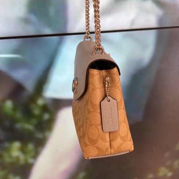 Coach Tammie Shoulder Bag In Signature Canvas Light Khaki / Light Teal - Picture 6 of 16